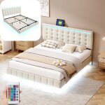 Dans les nuages - lit double 160x200 cm, avec �clairage led, usb charge, sommier � lattes en bois, cadre ...