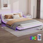 Dans les nuages - lit double capitonn� 140x200 cm, avec �clairage led, sommier � lattes en bois, cadre ...