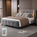 Dans les nuages - lit double capitonn� 140x200 cm, avec �clairage led, t�te de lit r�glable hauteurs, ...