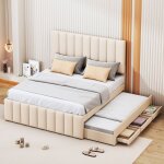 Dans les nuages - lit gigogne 140x200 cm / 90x190 cm, avec 3 tiroirs, sommier � lattes, canap� - lit ...