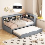 Dans les nuages - lit gigogne 90x190 cm / 90x200 cm, avec usb charge, rangement, sommier � lattes en ...