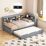 Dans les nuages - lit gigogne 90x190 cm / 90x200 cm, avec usb charge, rangement, sommier � lattes en ...