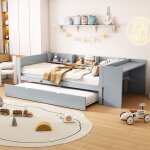 Dans les nuages - lit gigogne 90x200 cm, avec bureau, 3 �tag�res, sommier � lattes en bois, canap� - ...