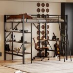 Dans les nuages - lit mezzanine 90x200 cm, avec bureau, escalier, 3 �tag�re, sommier � lattes, cadre ...