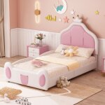 Dans les nuages - lit simple 90x200 cm, avec t�te de lit couronne, sommier � lattes en bois, cadre en ...