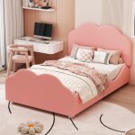 Dans les nuages - lit simple 90x200 cm, tissu velours, avec t�te de lit en forme de nuage, sommier � ...