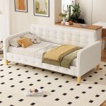 Dans les nuages - lit simple capitonné 90x200 cm, avec sommier à latte en bois, canapé - lit en lin, ... Dans les nuages - lit simple capitonné 90x200 cm, avec sommier à latte en bois, canapé - lit en lin, ...