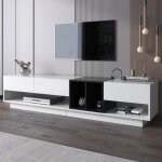 Dans les nuages - meuble tv 190 cm, avec 3 tiroirs, �tag�res ouvertes, design � blocs de couleur, style ...