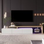 Dans les nuages - meuble tv 200 cm, avec �clairage led, 3 portes, 2 �tag�res en verre, plateau brillant, ...