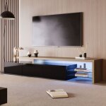 Dans les nuages - meuble tv 200 cm, avec �clairage led, 3 portes de rangement, 2 �tag�res en verre, style ...