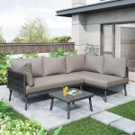 Dans les nuages - salon de jardin, 4 places - en m�tal, polyrotin - avec 2 canap�s d'angle, table, comprenant ...