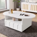Dans les nuages - table basse ovale 100 cm, avec tiroirs, espace de rangement, motif ondul�, compartiment ...