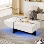 Dans les nuages - table basse rectangulaire, 100 cm - laqu�e haute brillance, avec �clairage led, 3 tiroirs ...