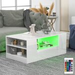 Dans les nuages - table basse rectangulaire 95 cm, avec clairage led, 2 tiroirs, 4 tagres, espace ...