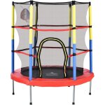 Dans les nuages - trampoline extrieur diamtre 140 cm avec filet de scurit et panier de basket - ball, ...