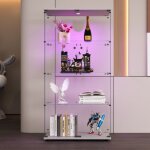Dans les nuages - vitrine en verre de s�curit� tremp� avec �clairage led, 2 porte, 4 �tag�res, cadre ...