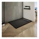 Ocean sanitaire - ocan 120x80cm receveur de douche  poser extra - plat - noir avec le tuyau + siphon ...