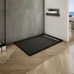 Ocean sanitaire - ocan 100x80cm receveur de douche  poser extra - plat - noir avec le tuyau + siphon ...