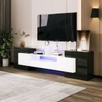 Ohjijinn - meuble tv lgant, panneau bas. meuble de salon  clairage led blanc et noir brillant de ...