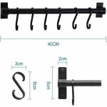 Ohjijinn - porte ustensiles, 40cm barre �tag�re de cuisine avec 6 crochets amovibles(noir)