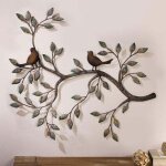 Oiseau mural art d�co, une paire d'oiseaux d'amour sur les branches, sculpture murale en m�tal � suspendre, ...