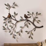 Oiseau mural art d�co, une paire d'oiseaux d'amour sur les branches, sculpture murale en m�tal � suspendre, ...