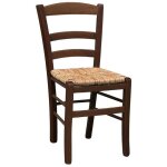 Chaise de campagne en bois de noyer fonc� avec assise en paille de riz