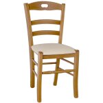 Chaise loris en noyer clair avec assise simili cuir beige crème Chaise loris en noyer clair avec assise simili cuir beige crème