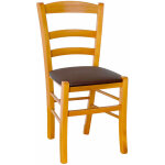 Chaise paysanne en bois de cerisier avec assise rembourre marron