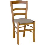 Okaffarefatto - chaise paysanne en bois de noyer clair avec assise rembourre en similicuir gris tourterelle ...