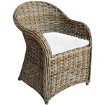 Okaffarefatto - fauteuil roma en rotin naturel tress� gris avec coussin gratuit