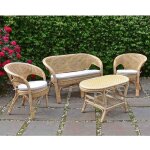 Okaffarefatto - salon amanda avec 1 canap, 2 fauteuils, 1 table en osier tress