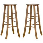 Okaffarefatto - tabourets de bar ronds lot de 2 h 80 cm pieds sabre en noyer clair