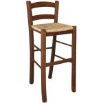 Tabouret en bois avec assise en paille h 67 cm en noyer fonc�