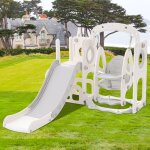 Okwish - 5 en 1 toboggan pour enfants avec balanoire, meuble bas, panier de basket et d'un escalier, ...