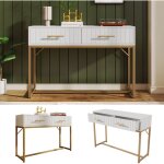 Coiffeuse blanche, commode carre avec 2 tiroirs pour chambre et salon, 100x45x75 cm