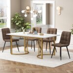 Okwish - ensemble de salle � manger, table � manger avec pieds dor�s et plateau en marbre (140x80x75 ...