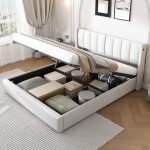 Lit coffre 160x200 cm lit adulte rembourr avec tte de lit rglable de l'angle, lampe led, port usb ...