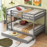 Lit superposé 140x200 cm lit enfant 3 places avec lit gigogne, garde - corps hauts et escalier stable, ... Lit superposé 140x200 cm lit enfant 3 places avec lit gigogne, garde - corps hauts et escalier stable, ...