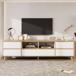 Okwish - meuble tv blanc et bois, lowboard, meuble de salon avec multiples espace de rangement, 175x37x51 ... Okwish - meuble tv blanc et bois, lowboard, meuble de salon avec multiples espace de rangement, 175x37x51 ...