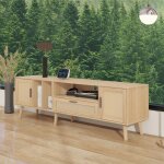 Okwish - meuble tv, support tv en grain de bois avec d�coration en rotin, pieds en bois massif, buffet ...