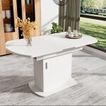 Okwish - table � manger ovale blanche extensible, table � manger avec espace de rangement et poign�e ...