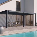 Ombrea - chalet & jardin pergola bioclimatique - ombr�a - adoss�e - 3x6m - blanc - version 2 - 300x600x258 ...