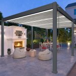 Ombrea - pergola bioclimatique autoportante 4x6 m en alu anthracite et blanc