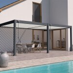 Ombrea ? pergola bioclimatique adoss�e 6x3m en aluminium anthracite ? lames orientables jusqu'� 135� ...
