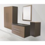 Ondee - zen - meuble de salle de bain cappuccino - a suspendre - 100cm - 2 tiroirs + miroir