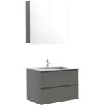 Zen - meuble de salle de bain à suspendre max - l80cm - anthracite - brillant - livré monté - ondee Zen - meuble de salle de bain à suspendre max - l80cm - anthracite - brillant - livré monté - ondee