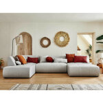Lisa design - onyx - canap panoramique d'angle gauche 7 places - en tissu - gris clair