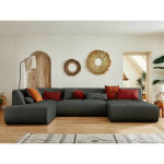Lisa design - onyx - canap panoramique d'angle gauche 7 places - en tissu - gris fonc