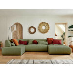 Lisa design - onyx - canap panoramique d'angle gauche 7 places - en tissu - vert sauge